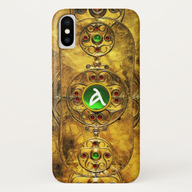 CELTIC WARRIOR SHIELD EMERALD RUBY GEM  MONOGRAM Case-Mate iPhone CASE (Back)