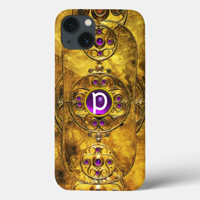 CELTIC WARRIOR SHIELD PURPLE AMETHYST GEM MONOGRAM Case-Mate iPhone CASE (Back)