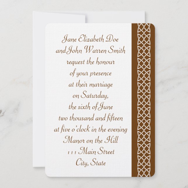 Celtic Weave Heart in Chocolate Wedding Invitation (Front)