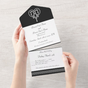 Celtic Weave Hearts in Black All In One Invitation