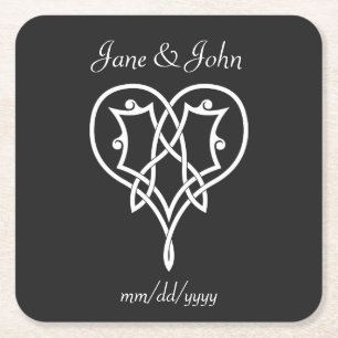 Celtic Weave Hearts in Black Paper Coaster