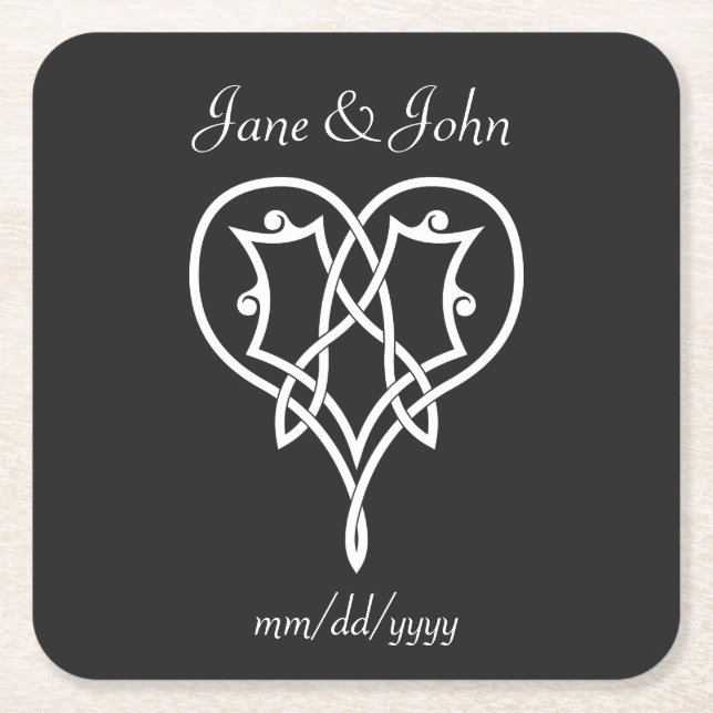 Celtic Weave Hearts in Black Paper Coaster (Front)