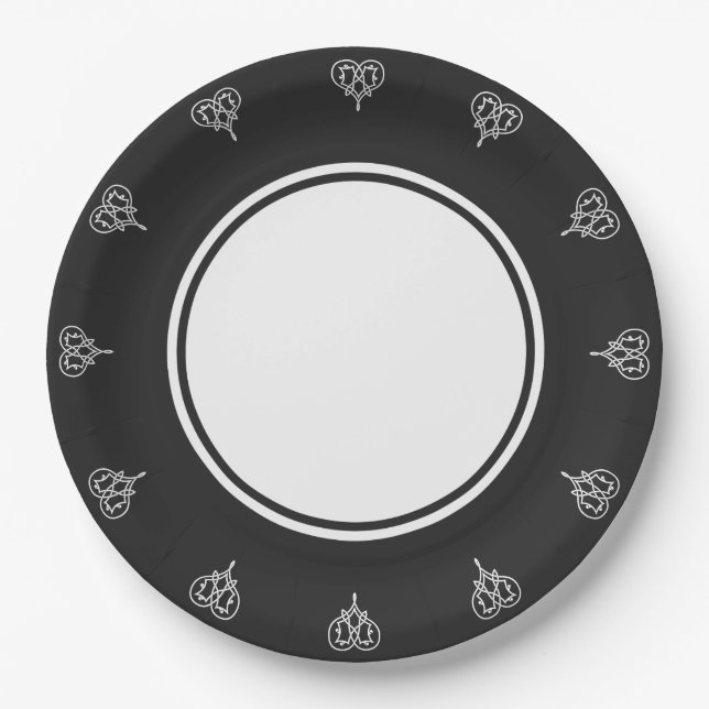 Celtic Weave Hearts in Black Paper Plate (Front)
