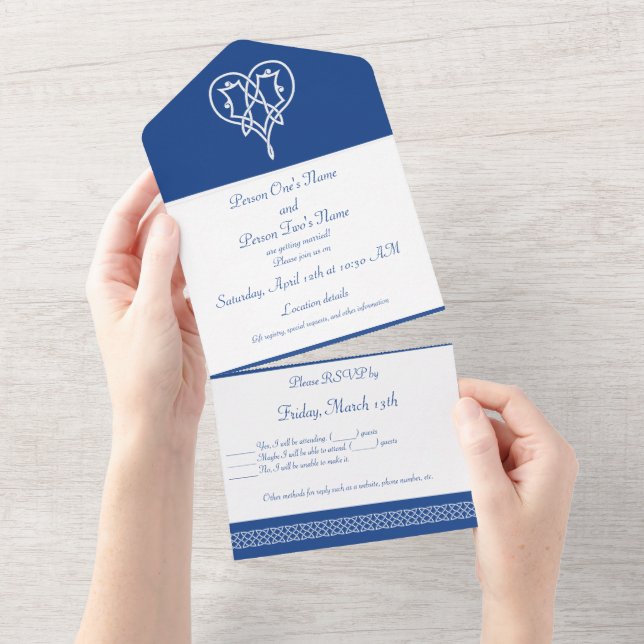 Celtic Weave Hearts in Blue All In One Invitation (Tearaway)