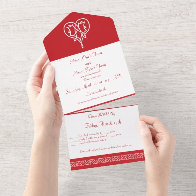 Celtic Weave Hearts in Cherry All In One Invitation (Tearaway)
