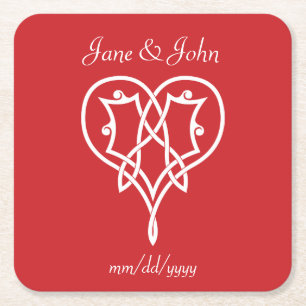 Celtic Weave Hearts in Cherry Paper Coaster