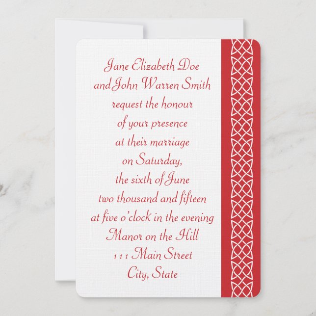 Celtic Weave Hearts in Cherry Wedding Invitation (Front)