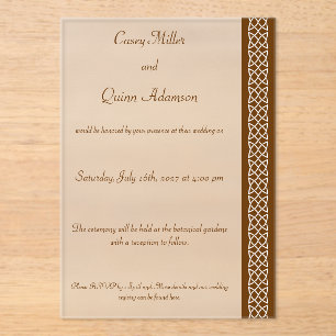 Celtic Weave Hearts in Chocolate Acrylic Wedding Invitations