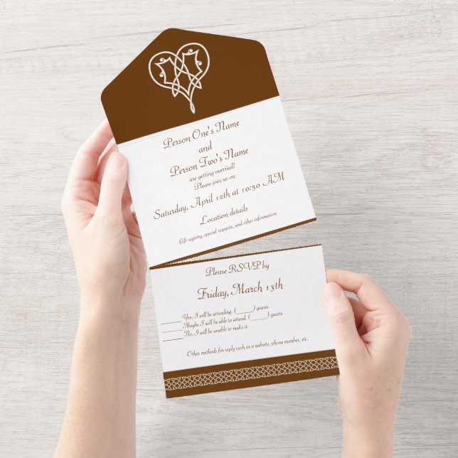 Celtic Weave Hearts in Chocolate All In One Invitation (Tearaway)