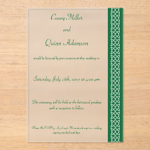 Celtic Weave Hearts in Green Acrylic Wedding  Invitations