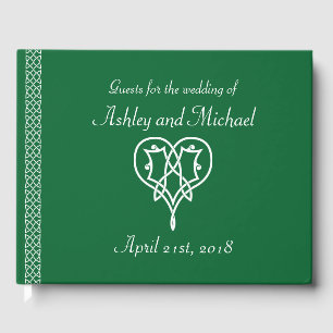 Celtic Weave Hearts in Green Guest Book