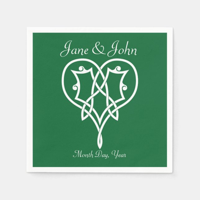 Celtic Weave Hearts in Green Napkins (Front)