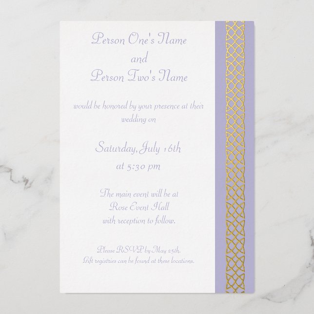 Celtic Weave Hearts in Lavender Foil Invitation (Front)