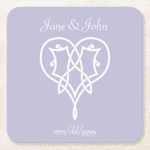 Celtic Weave Hearts in Lavender Paper Coaster