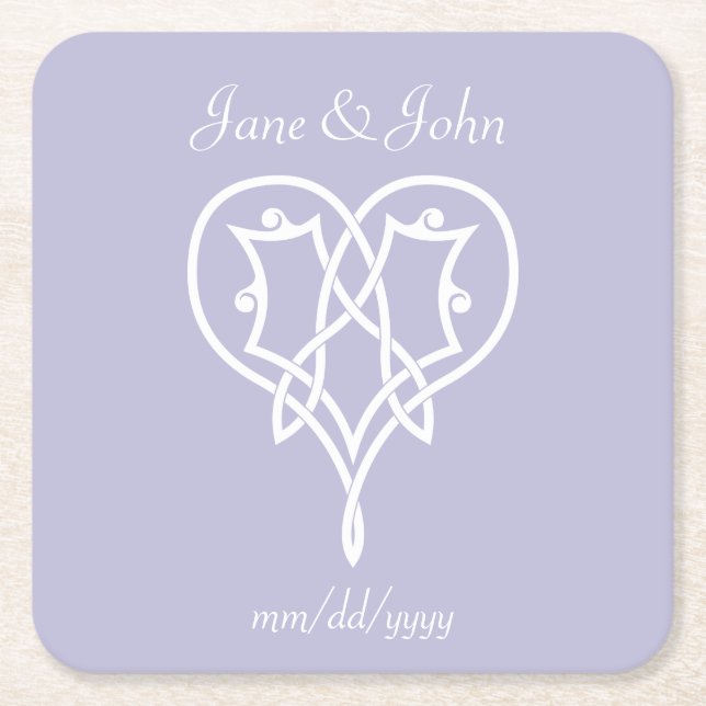 Celtic Weave Hearts in Lavender Paper Coaster (Front)