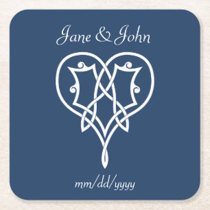 Celtic Weave Hearts in Navy Paper Coaster