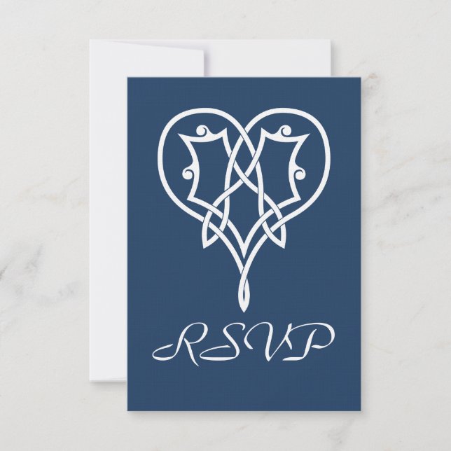 Celtic Weave Hearts in Navy RSVP Card (Front)