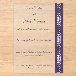 Celtic Weave Hearts in Purple Acrylic Wedding Invitations