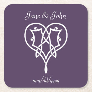 Celtic Weave Hearts in Purple Paper Coaster