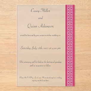 Celtic Weave Hearts in Raspberry Acrylic Wedding  Invitations