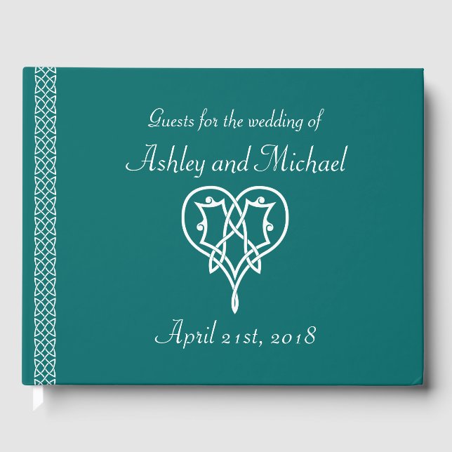 Celtic Weave Hearts in Teal Guest Book (Front)