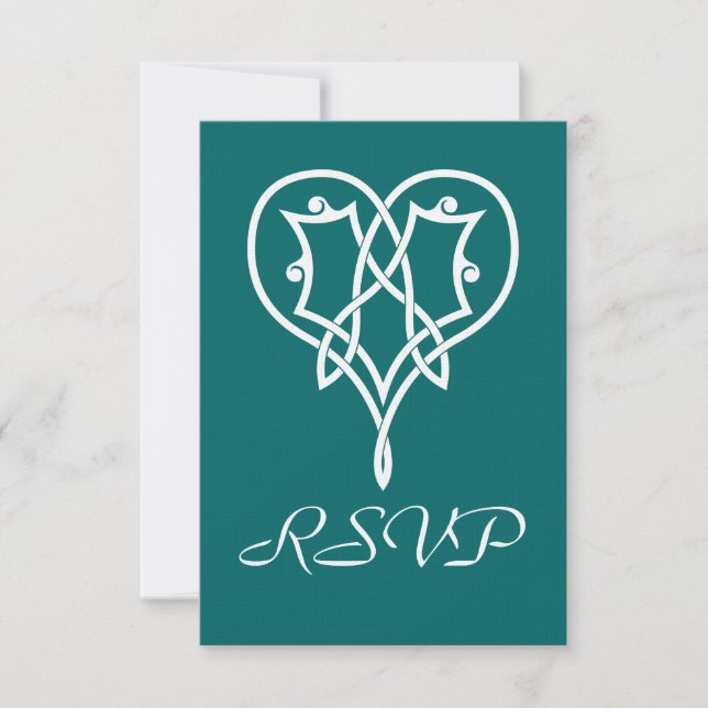 Celtic Weave Hearts in Teal RSVP Card (Front)