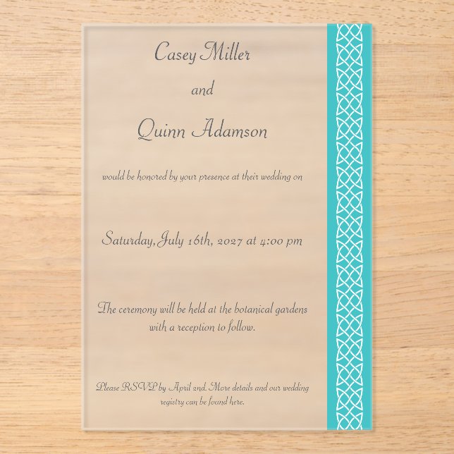 Celtic Weave Hearts in Turquoise Acrylic Wedding  Invitations (Front)