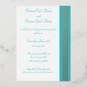 Celtic Weave Hearts in Turquoise Foil Invitation
