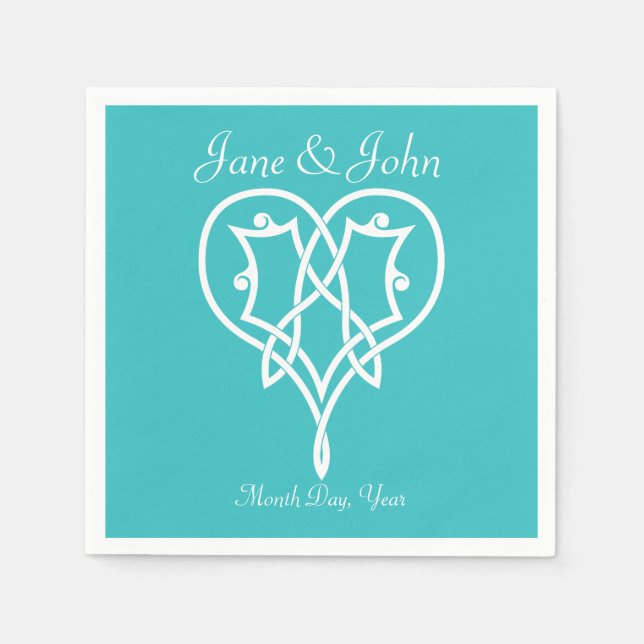 Celtic Weave Hearts in Turquoise Napkins (Front)