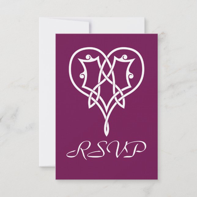 Celtic Weave Hearts in Wine RSVP Card (Front)