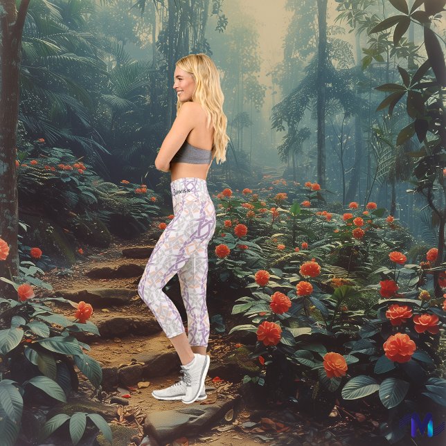 Celtic Weave in Lavender and Peach – Custom Text Capri Leggings (Creator Uploaded)