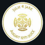 Celtic Wedding Faux Gold Celtic Knot Cross Classic Round Sticker<br><div class="desc">FAUX GOLD CELTIC KNOT CROSS WEDDING DESIGN READY FOR TO PERSONALIZE WITH YOUR WEDDING DETAILS .</div>