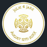 Celtic Wedding Faux Gold Celtic Knot Cross Classic Round Sticker<br><div class="desc">FAUX GOLD CELTIC KNOT CROSS WEDDING DESIGN READY FOR TO PERSONALIZE WITH YOUR WEDDING DETAILS .</div>