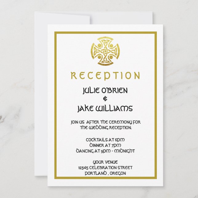 Celtic Wedding Faux Gold Celtic Knot Cross Invitation (Front)