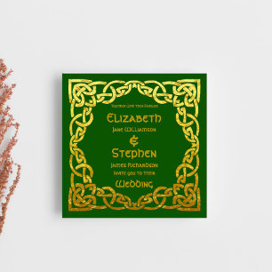 Celtic Wedding Green Faux Gold Celtic Knot Invitation