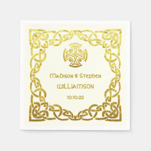 Celtic Wedding Ivory and Faux Gold Personalise Napkin