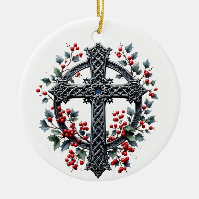 Celtic Winter Cross Christmas Ornament (Front)