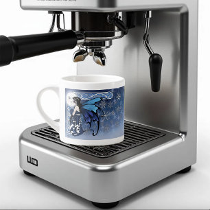 Celtic Winter Moon Fairy Blue Snowflakes Fantasy Espresso Cup