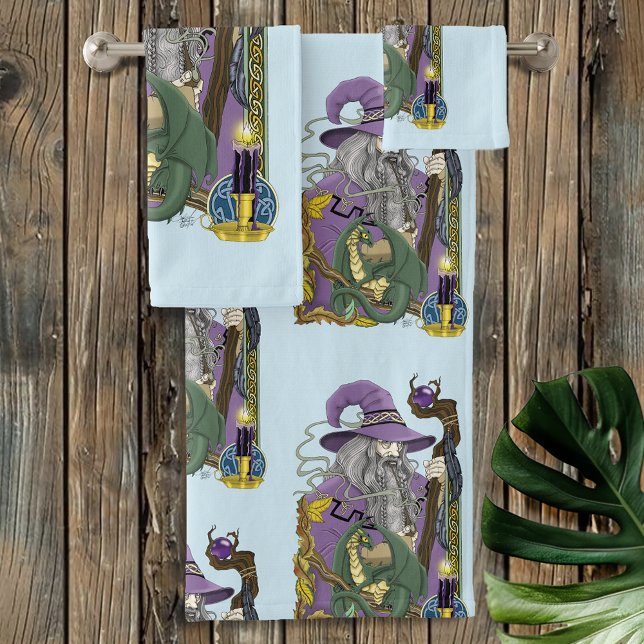 Celtic Wizard Dragon Fantasy Purple Bath Towel Set (Creator Uploaded)
