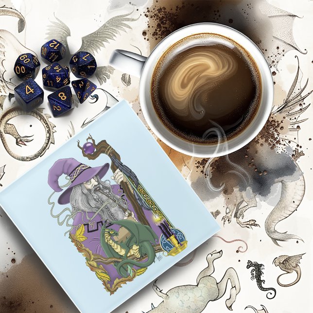 Celtic Wizard Dragon Fantasy Purple Glass Coaster (Creator Uploaded)