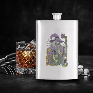 Celtic Wizard Dragon Fantasy Purple Hip Flask