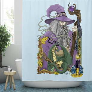 Celtic Wizard Dragon Fantasy Purple Shower Curtain