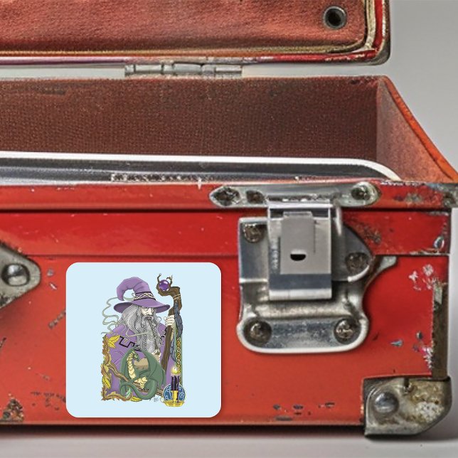 Celtic Wizard Dragon Fantasy Purple  Square Sticker (Creator Uploaded)