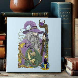 Celtic Wizard Dragon Fantasy Purple Tile