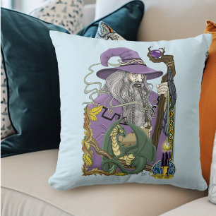 Celtic Wizard Dragon Purple Fantasy Cushion