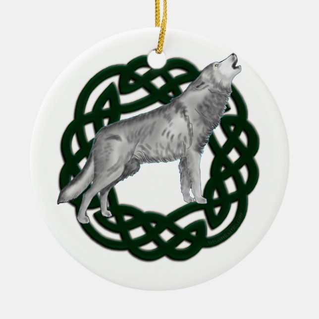 Celtic Wolf Ceramic Tree Decoration (Front)
