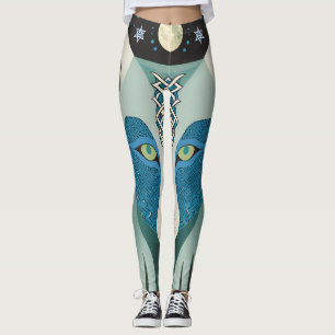 Celtic Wolf Eyes Leggings with Full Moon & Stars