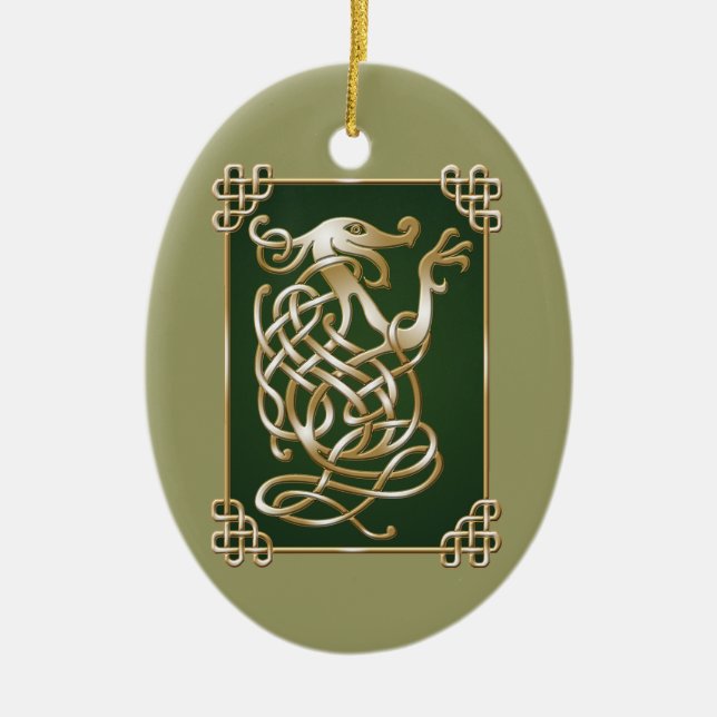 Celtic Wolf - Green Background Ceramic Tree Decoration (Front)