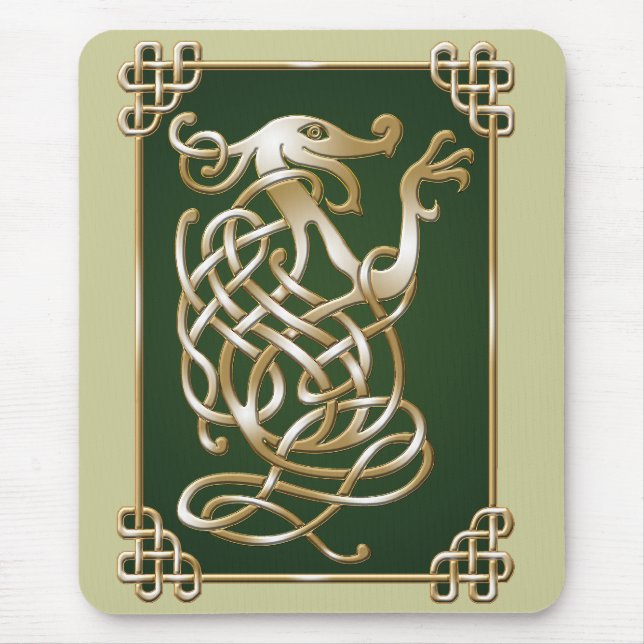 Celtic Wolf - Green Background Mouse Pad (Front)