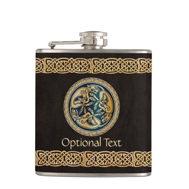 Celtic Wolf Knotwork Triad Hip Flask (Front)